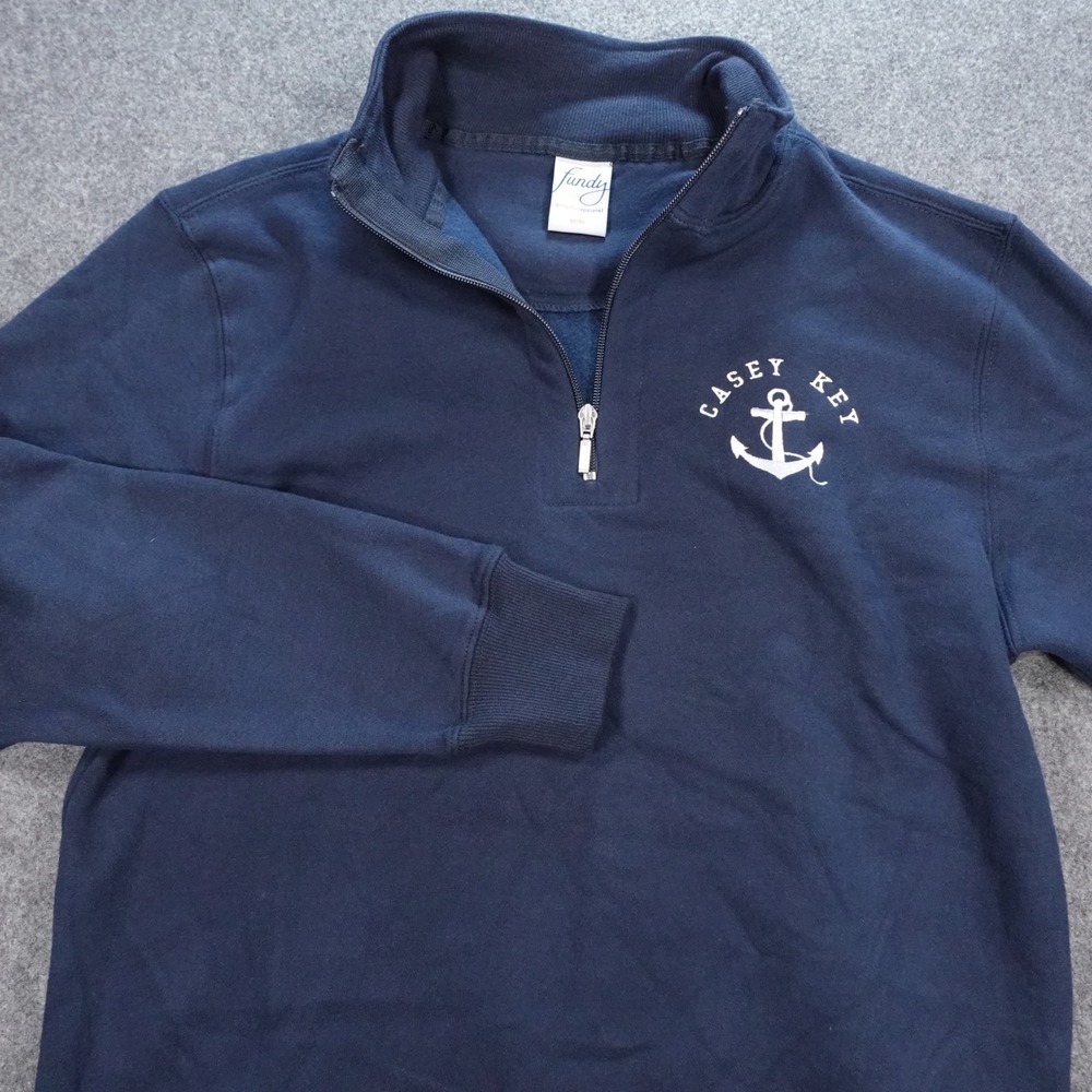 Fundy Casey Key Anchor Quarter Zip Sweatshirt Mens Medium Navy Blue Fleece